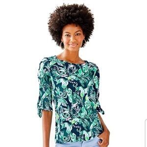Lilly Pulitzer Preston Top Tidal Wave In The Details Lemurs Green Blue Sz M